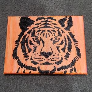 hand-crafted bengals painting - neon orange